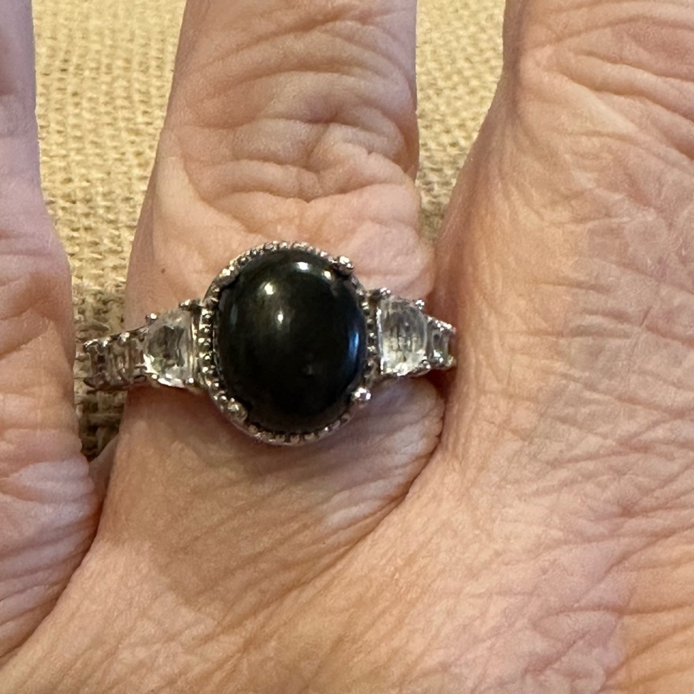 Charles Clemency for QVC Ring, Sz 9, Sterling Silver 925, black Shungite & topaz